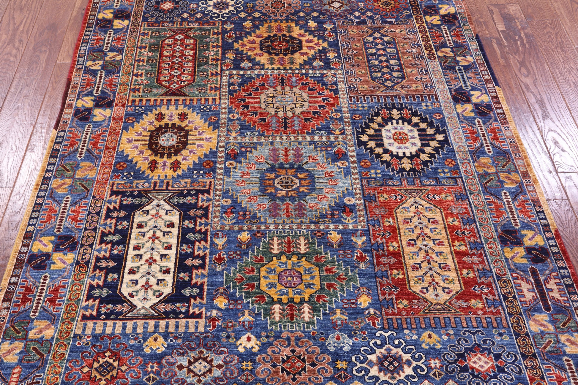 Blue Persian Fine Serapi Hand Knotted Wool Rug - 5' 0" X 6' 11" - Golden Nile
