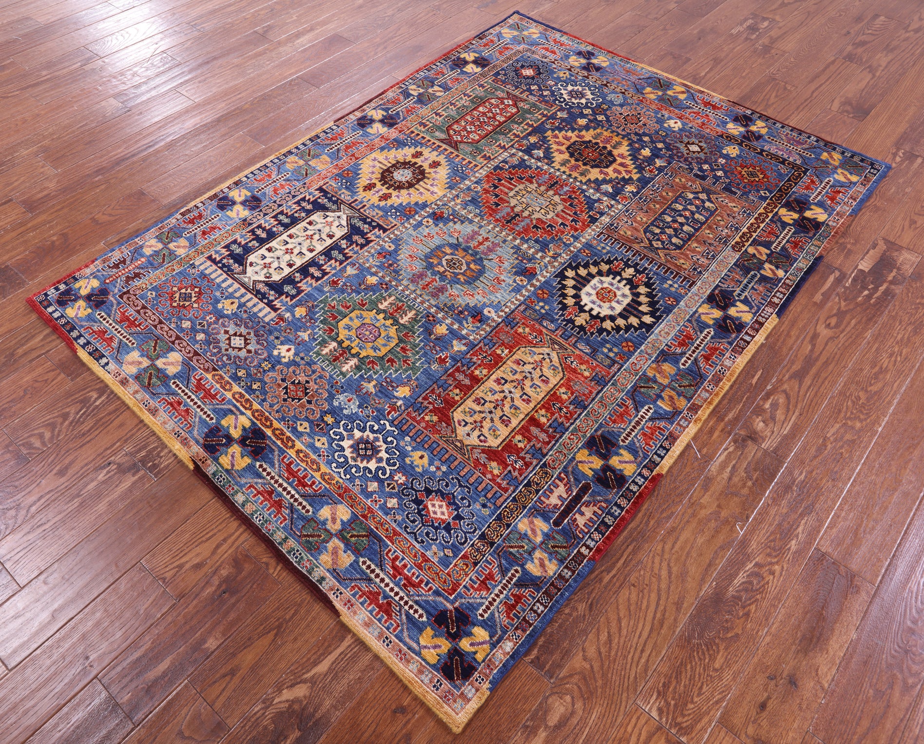Blue Persian Fine Serapi Hand Knotted Wool Rug - 5' 0" X 6' 11" - Golden Nile
