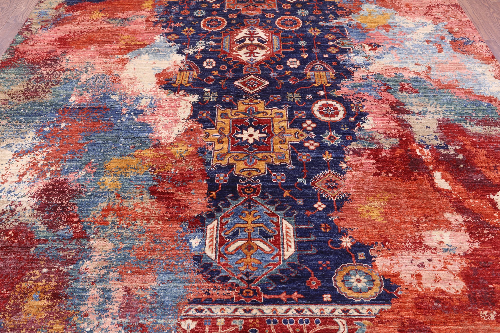 Modern Fine Serapi Hand Knotted Wool Rug - 8' 8" X 11' 8" - Golden Nile