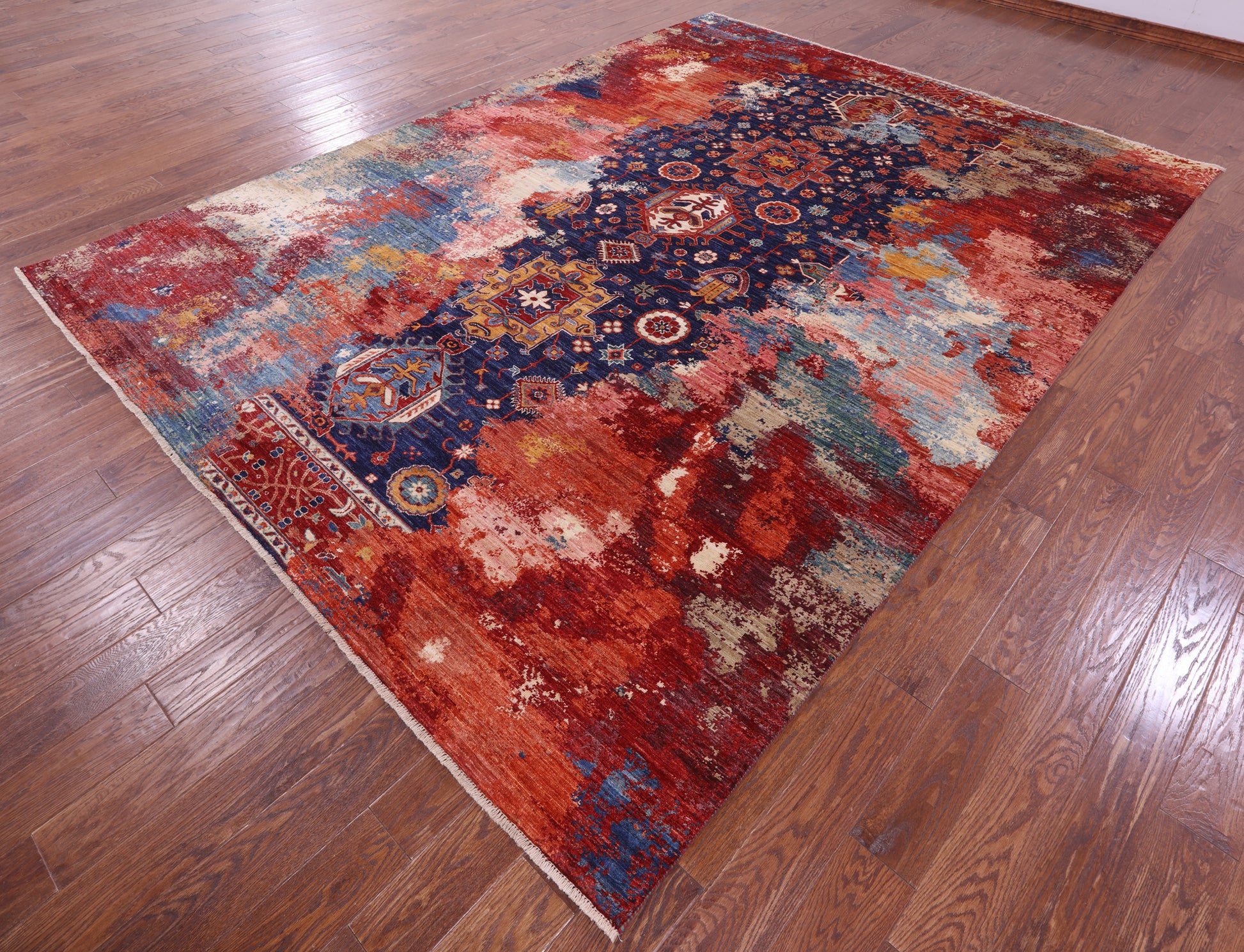Modern Fine Serapi Hand Knotted Wool Rug - 8' 8" X 11' 8" - Golden Nile