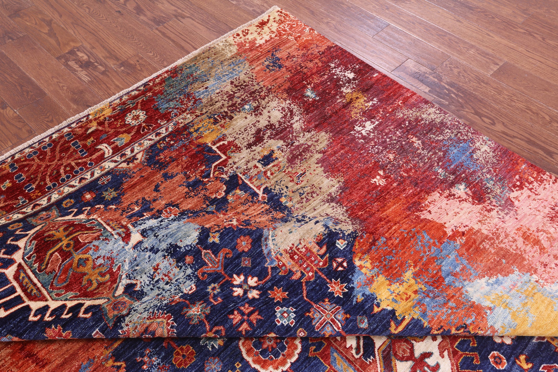 Modern Fine Serapi Hand Knotted Wool Rug - 8' 8" X 11' 8" - Golden Nile