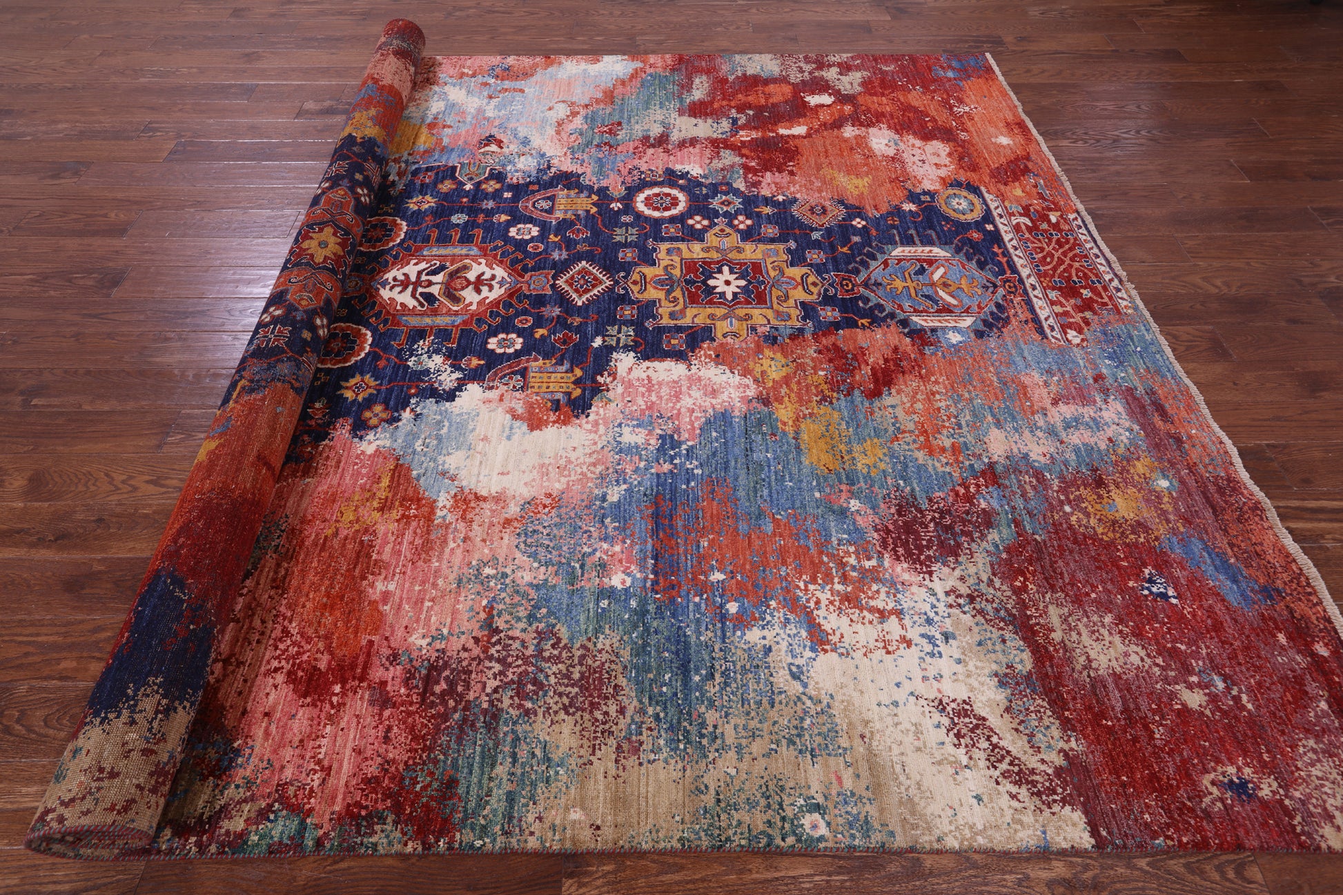 Modern Fine Serapi Hand Knotted Wool Rug - 8' 8" X 11' 8" - Golden Nile