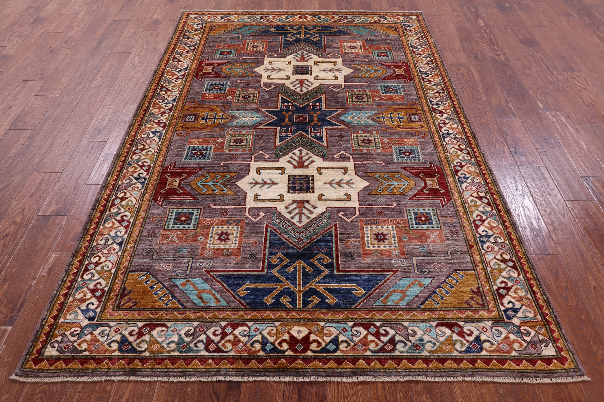 Super Kazak Hand Knotted Wool Rug - 5' 7" X 8' 2" - Golden Nile
