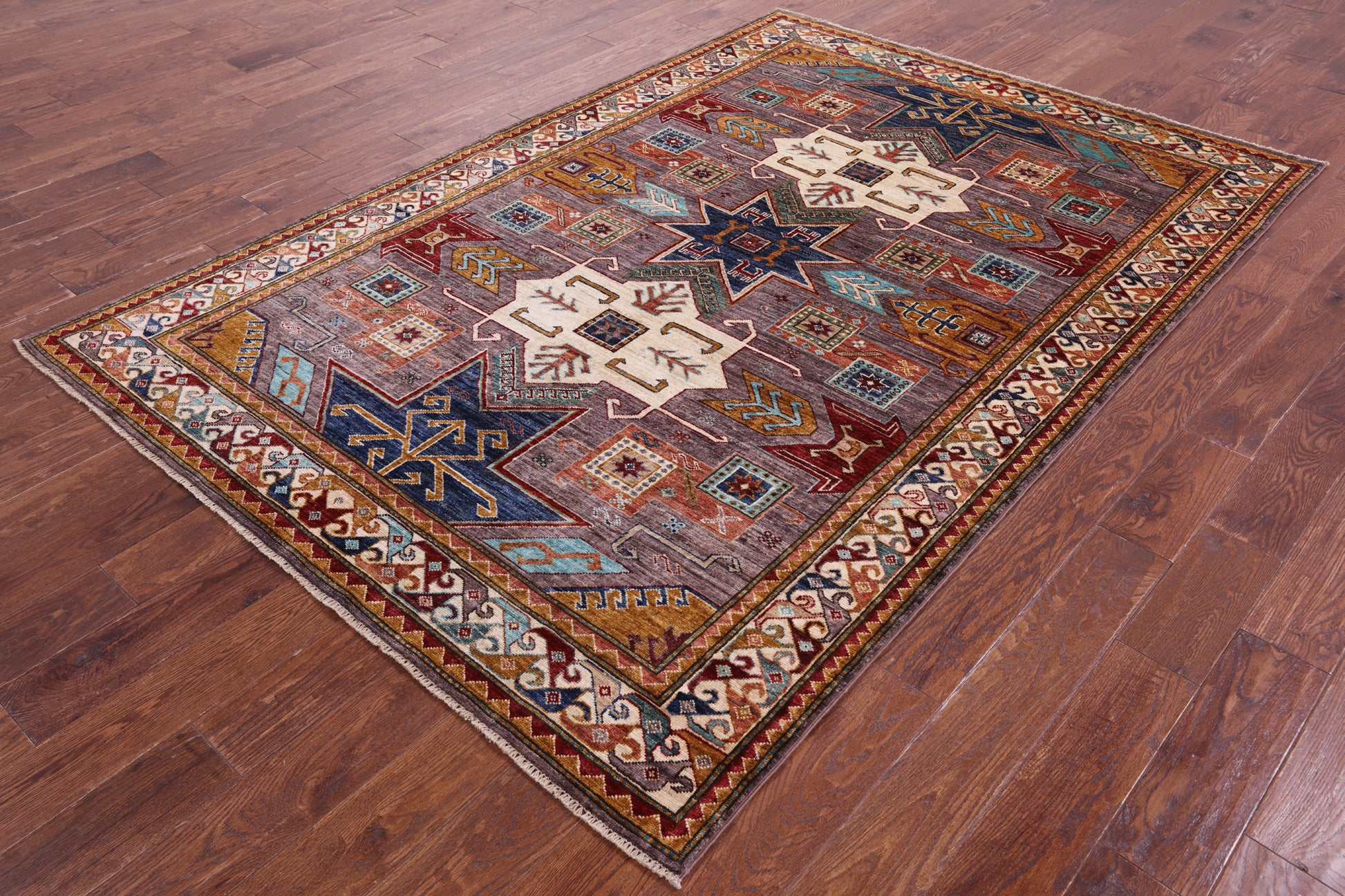 Super Kazak Hand Knotted Wool Rug - 5' 7" X 8' 2" - Golden Nile