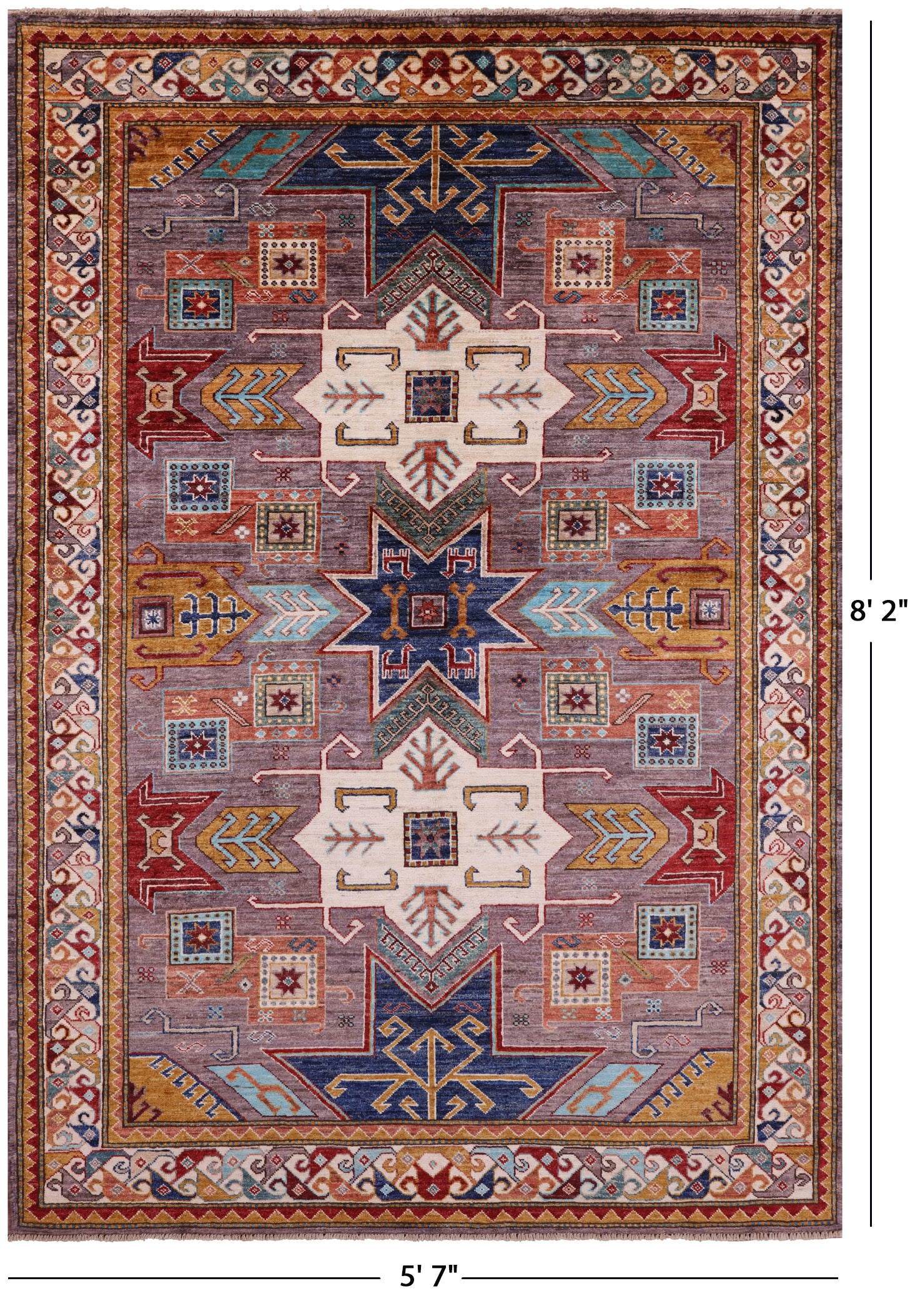 Super Kazak Hand Knotted Wool Rug - 5' 7" X 8' 2" - Golden Nile