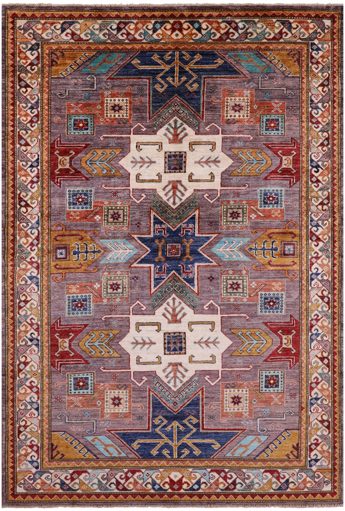 Super Kazak Hand Knotted Wool Rug - 5' 7" X 8' 2" - Golden Nile