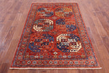 Red Turkmen Ersari Hand Knotted Wool Rug - 3' 11" X 5' 11" - Golden Nile