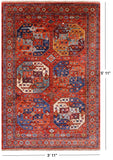Red Turkmen Ersari Hand Knotted Wool Rug - 3' 11" X 5' 11" - Golden Nile