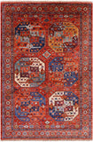 Red Turkmen Ersari Hand Knotted Wool Rug - 3' 11" X 5' 11" - Golden Nile