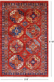 Red Turkmen Ersari Hand Knotted Wool Rug - 3' 9" X 5' 10" - Golden Nile