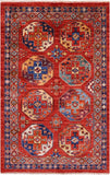 Red Turkmen Ersari Hand Knotted Wool Rug - 3' 9" X 5' 10" - Golden Nile