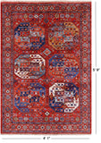 Red Turkmen Ersari Hand Knotted Wool Rug - 4' 1" X 5' 9" - Golden Nile