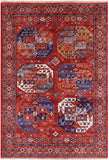 Red Turkmen Ersari Hand Knotted Wool Rug - 4' 1" X 5' 9" - Golden Nile