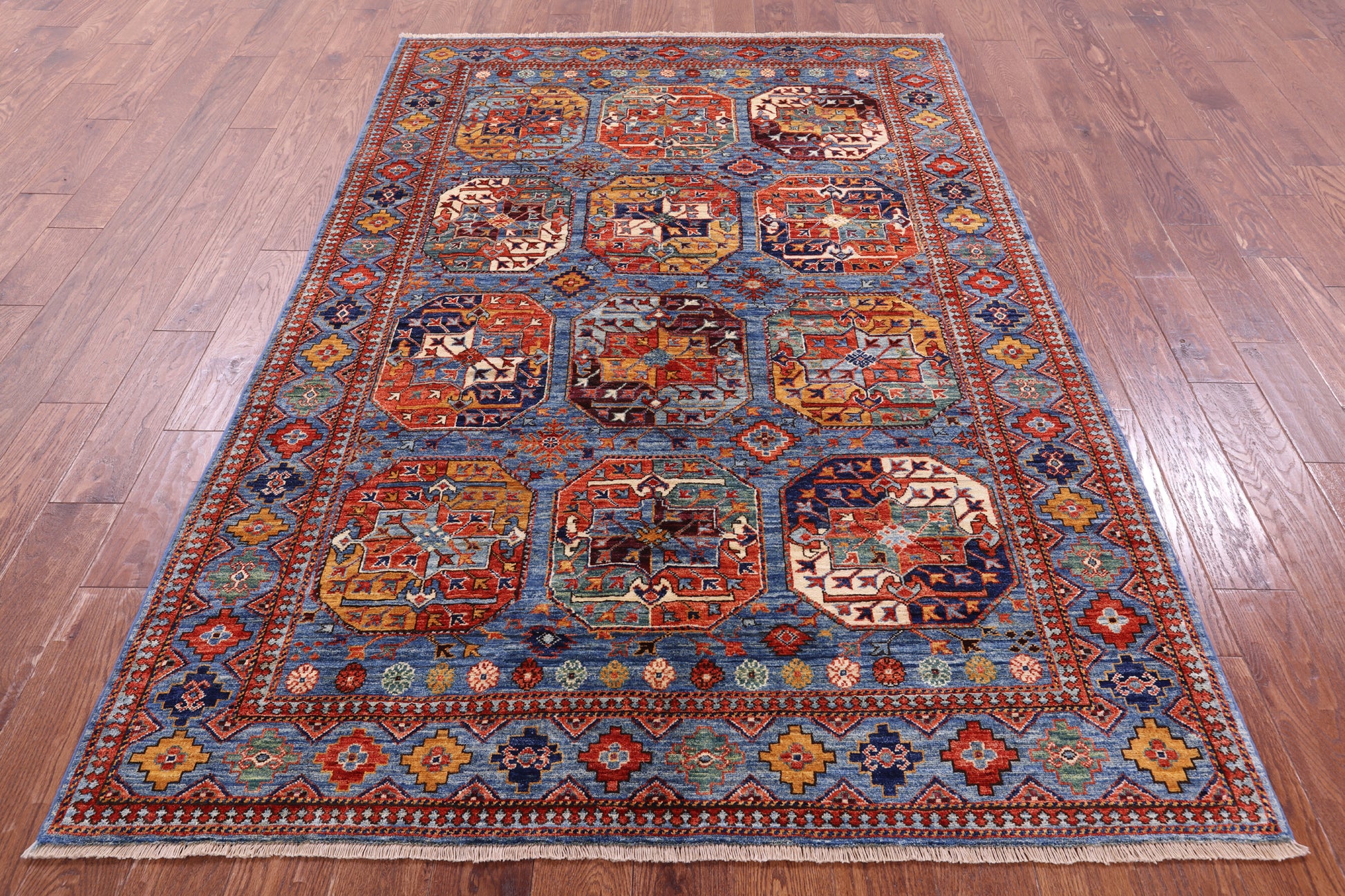 Blue Turkmen Ersari Hand Knotted Wool Rug - 5' 4" X 7' 11" - Golden Nile