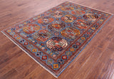 Blue Turkmen Ersari Hand Knotted Wool Rug - 5' 4" X 7' 11" - Golden Nile