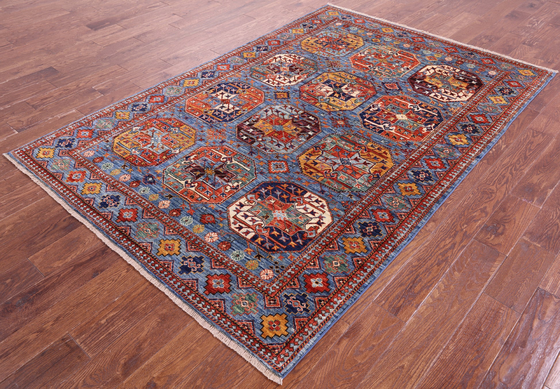 Blue Turkmen Ersari Hand Knotted Wool Rug - 5' 4" X 7' 11" - Golden Nile