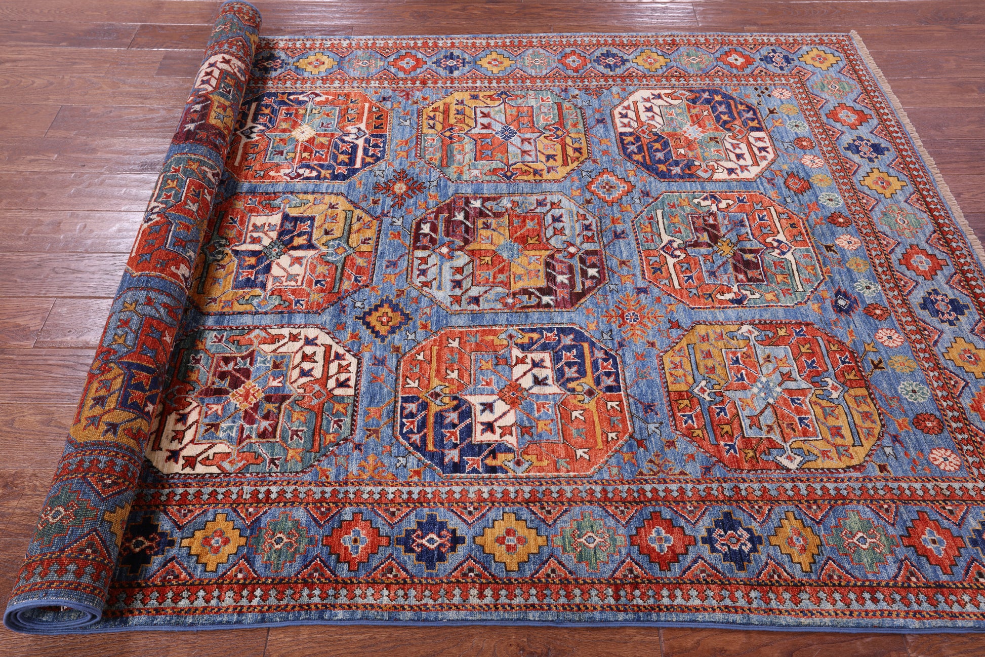 Blue Turkmen Ersari Hand Knotted Wool Rug - 5' 4" X 7' 11" - Golden Nile