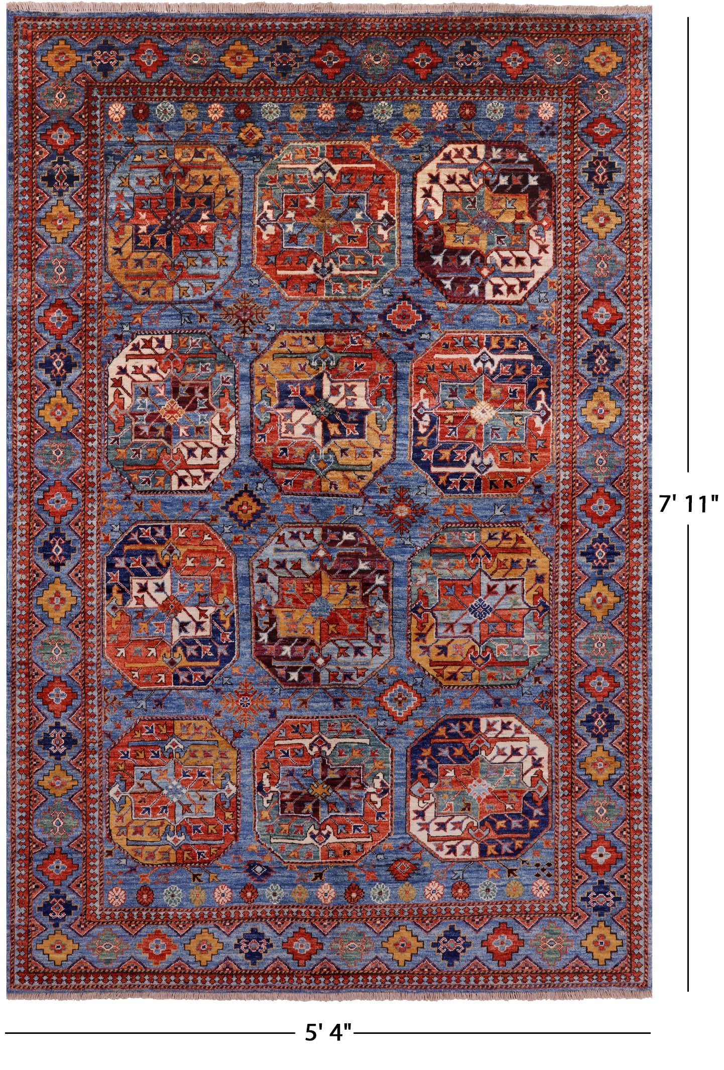 Blue Turkmen Ersari Hand Knotted Wool Rug - 5' 4" X 7' 11" - Golden Nile