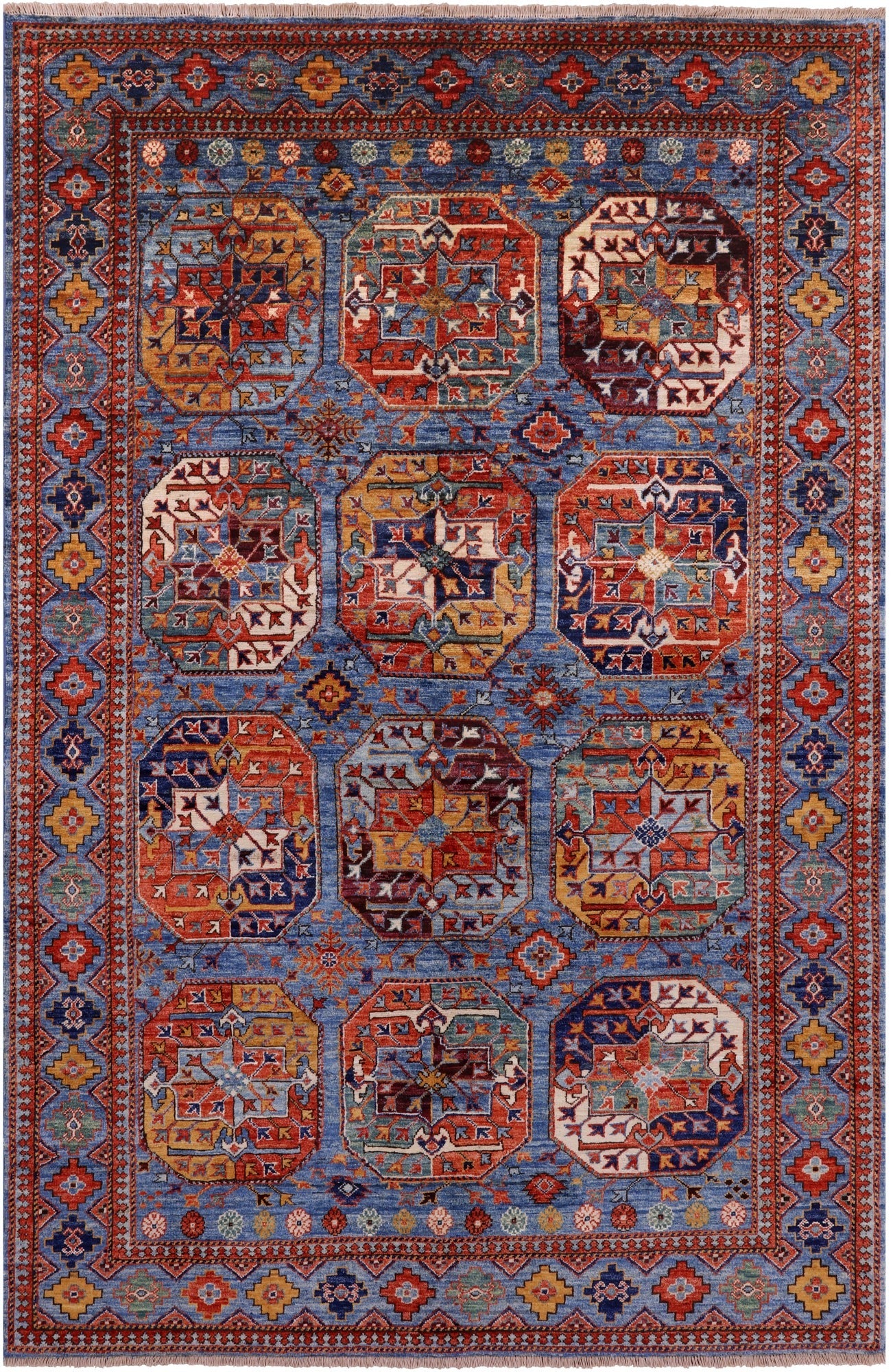 Blue Turkmen Ersari Hand Knotted Wool Rug - 5' 4" X 7' 11" - Golden Nile