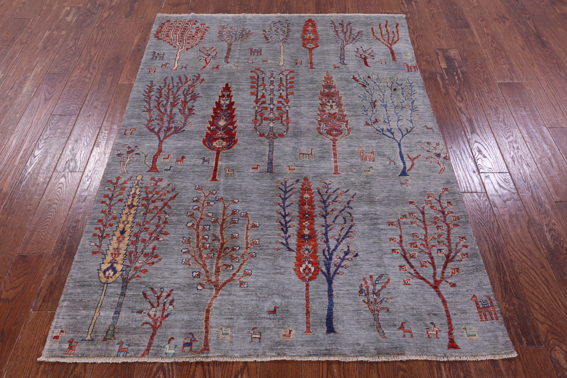 Grey Tribal Persian Gabbeh Hand Knotted Wool Rug - 5' 2" X 6' 5" - Golden Nile