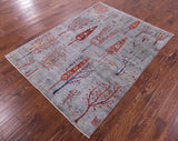 Grey Tribal Persian Gabbeh Hand Knotted Wool Rug - 5' 2" X 6' 5" - Golden Nile