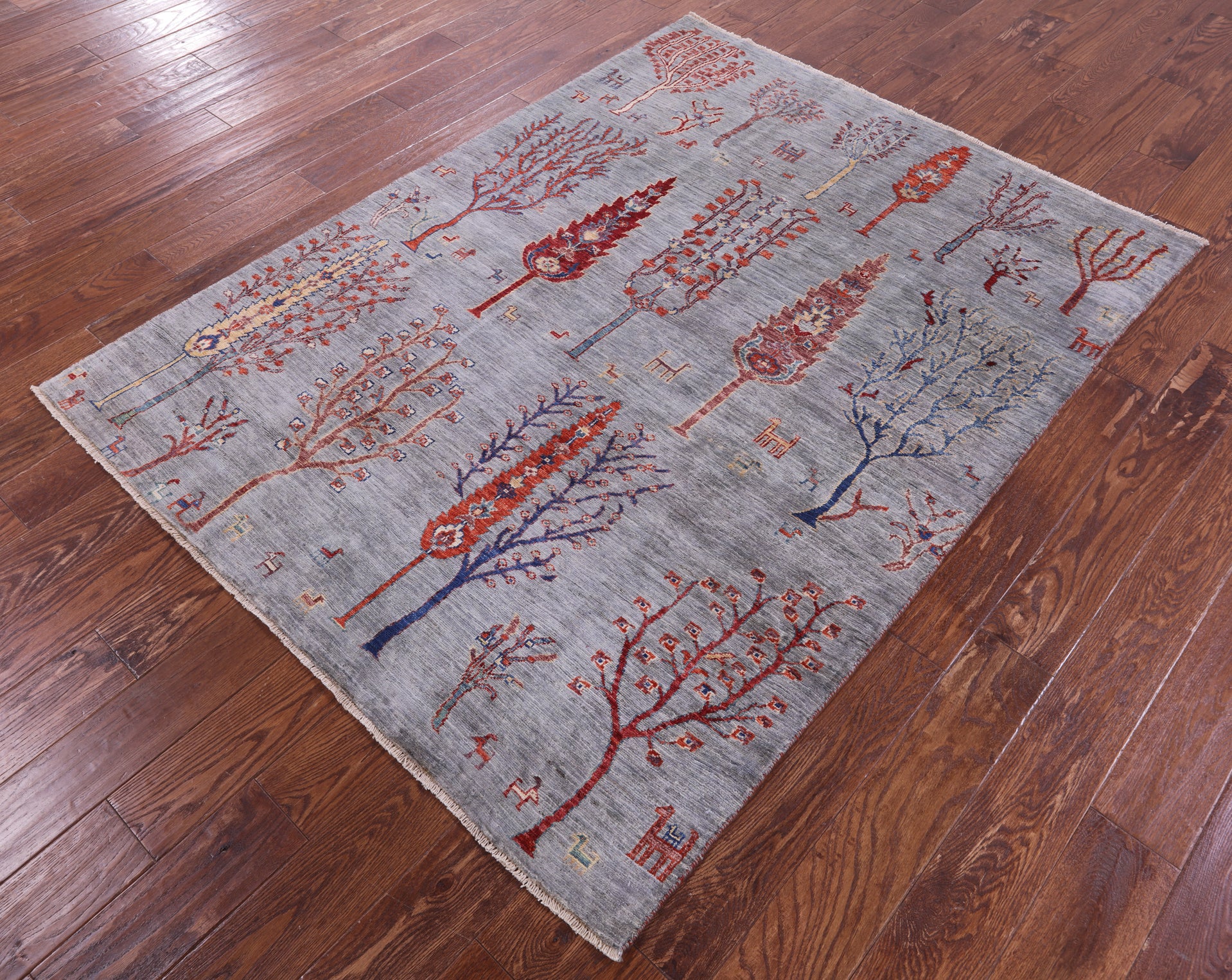 Grey Tribal Persian Gabbeh Hand Knotted Wool Rug - 5' 2" X 6' 5" - Golden Nile