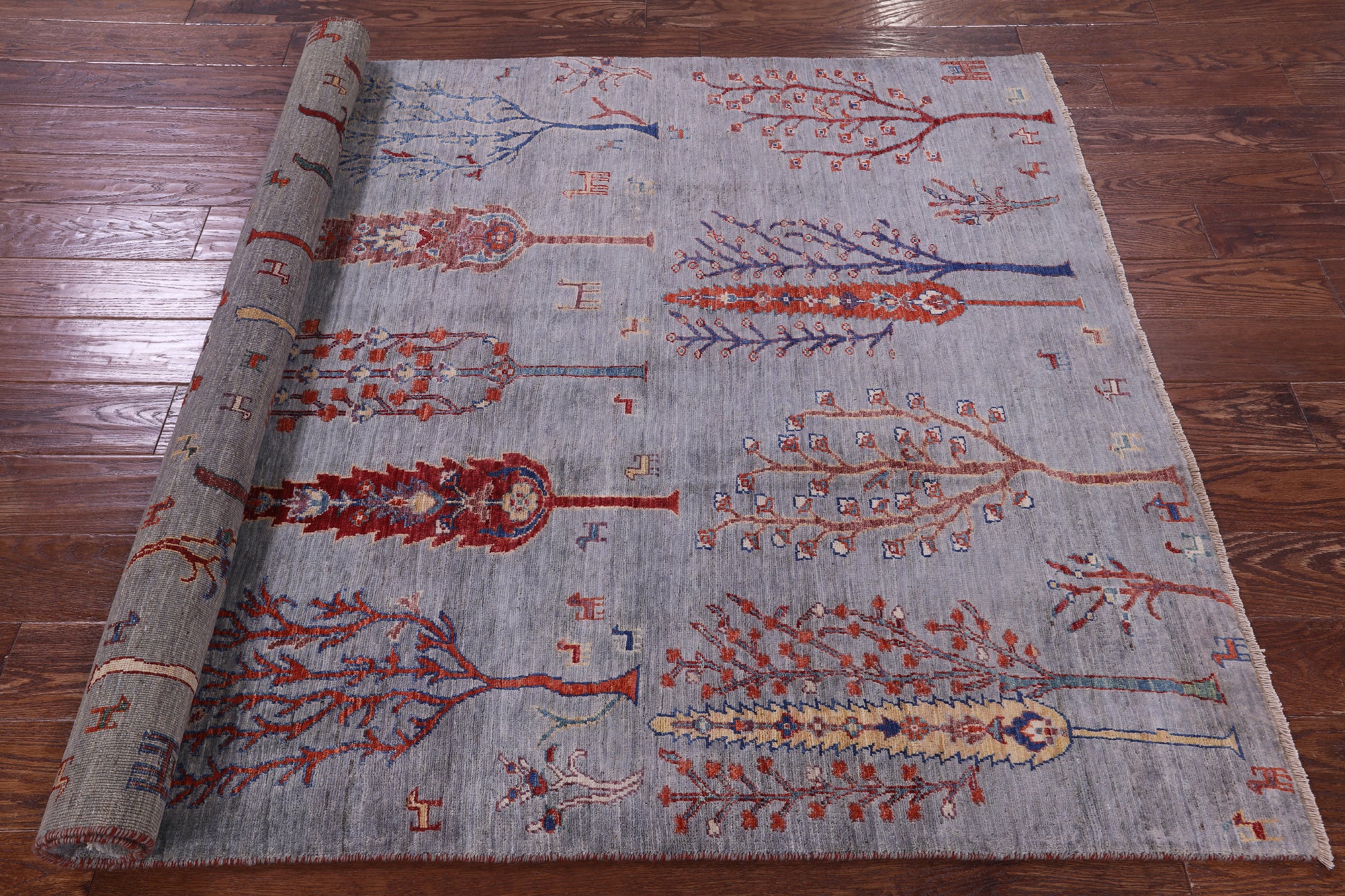 Grey Tribal Persian Gabbeh Hand Knotted Wool Rug - 5' 2" X 6' 5" - Golden Nile
