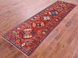 Red Turkmen Ersari Hand Knotted Wool Runner Rug - 2' 11" X 9' 10" - Golden Nile