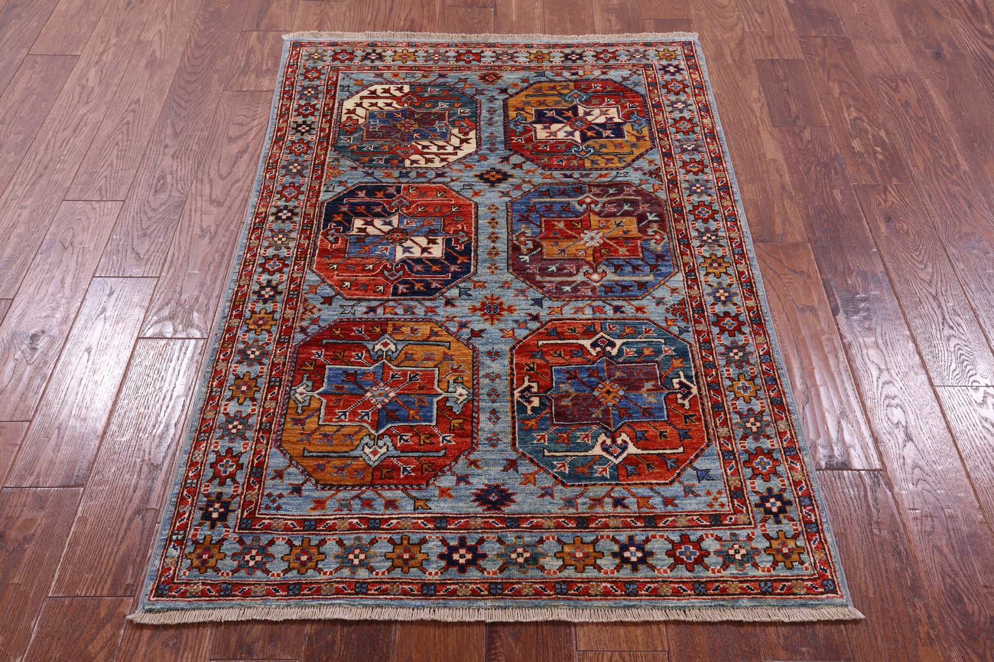 Blue Turkmen Ersari Hand Knotted Wool Rug - 3' 4" X 5' 0" - Golden Nile