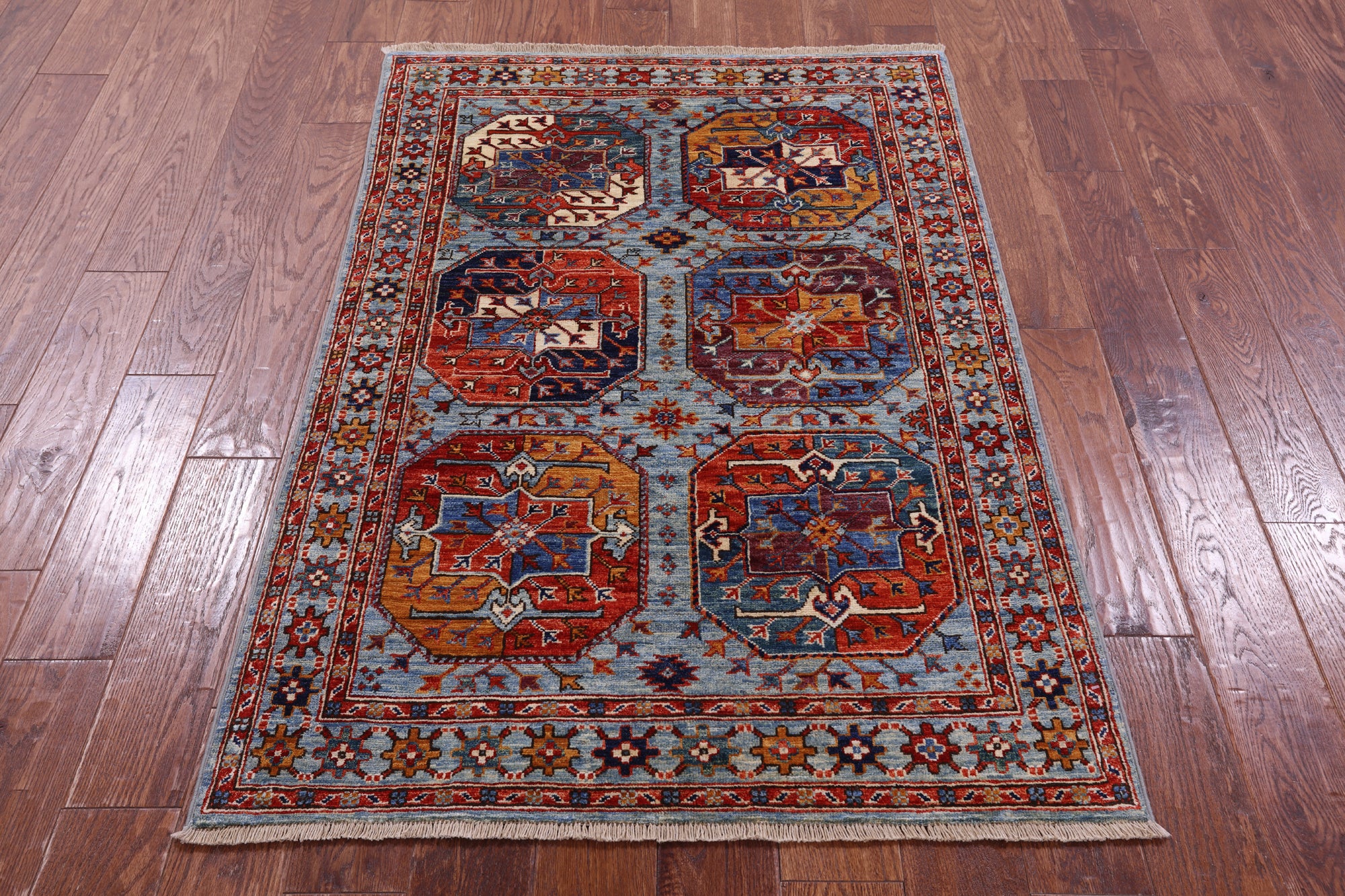 Blue Turkmen Ersari Hand Knotted Wool Rug - 3' 4" X 5' 0" - Golden Nile