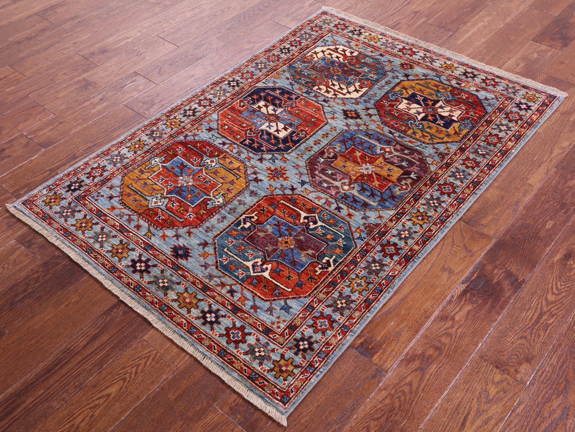 Blue Turkmen Ersari Hand Knotted Wool Rug - 3' 4" X 5' 0" - Golden Nile