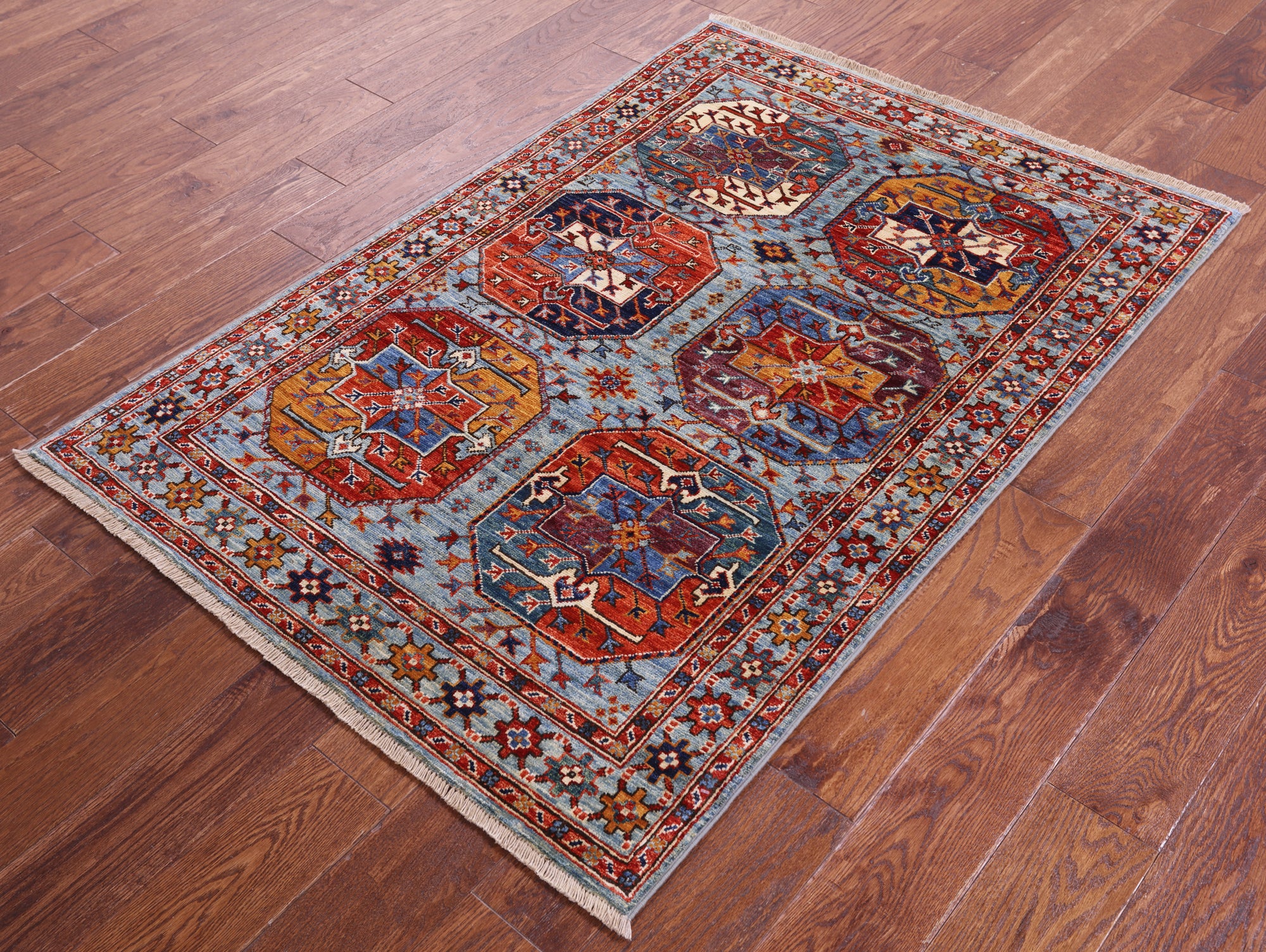 Blue Turkmen Ersari Hand Knotted Wool Rug - 3' 4" X 5' 0" - Golden Nile