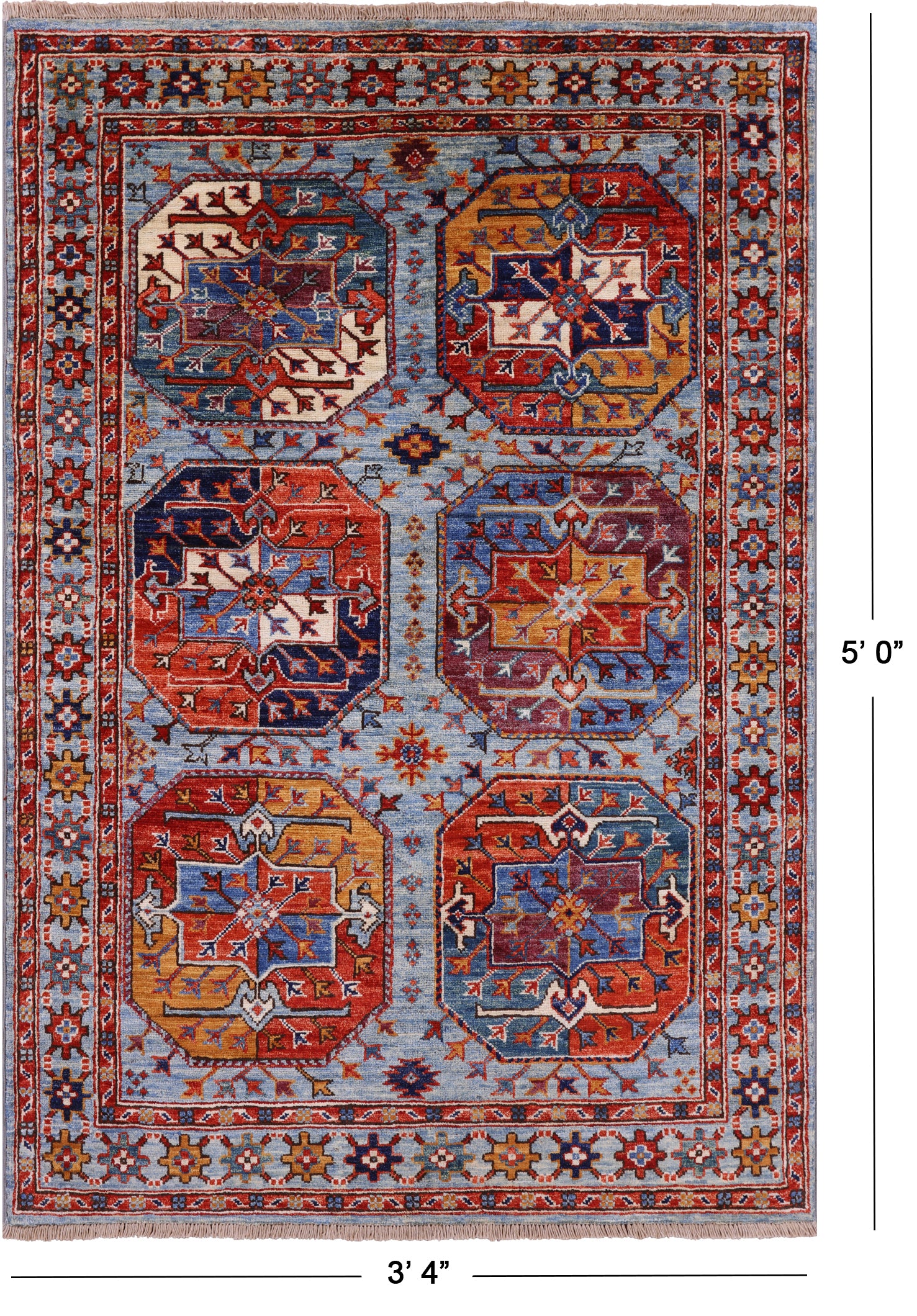 Blue Turkmen Ersari Hand Knotted Wool Rug - 3' 4" X 5' 0" - Golden Nile