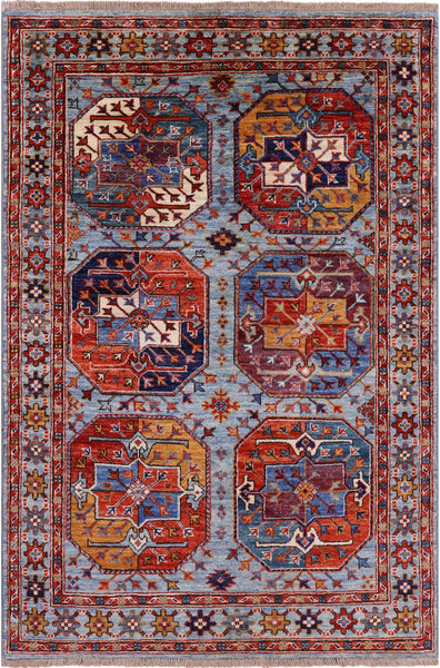 Blue Turkmen Ersari Hand Knotted Wool Rug - 3' 4" X 5' 0" - Golden Nile