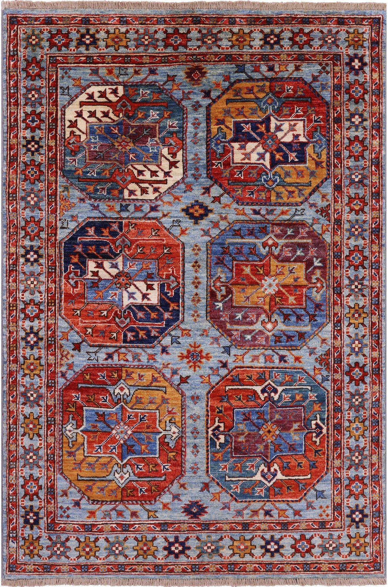 Blue Turkmen Ersari Hand Knotted Wool Rug - 3' 4" X 5' 0" - Golden Nile