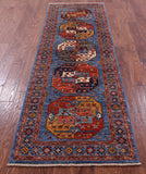 Blue Turkmen Ersari Hand Knotted Wool Runner Rug - 2' 8" X 8' 3" - Golden Nile