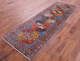 Blue Turkmen Ersari Hand Knotted Wool Runner Rug - 2' 8" X 8' 3" - Golden Nile