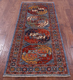 Blue Turkmen Ersari Hand Knotted Wool Runner Rug - 2' 8" X 6' 6" - Golden Nile