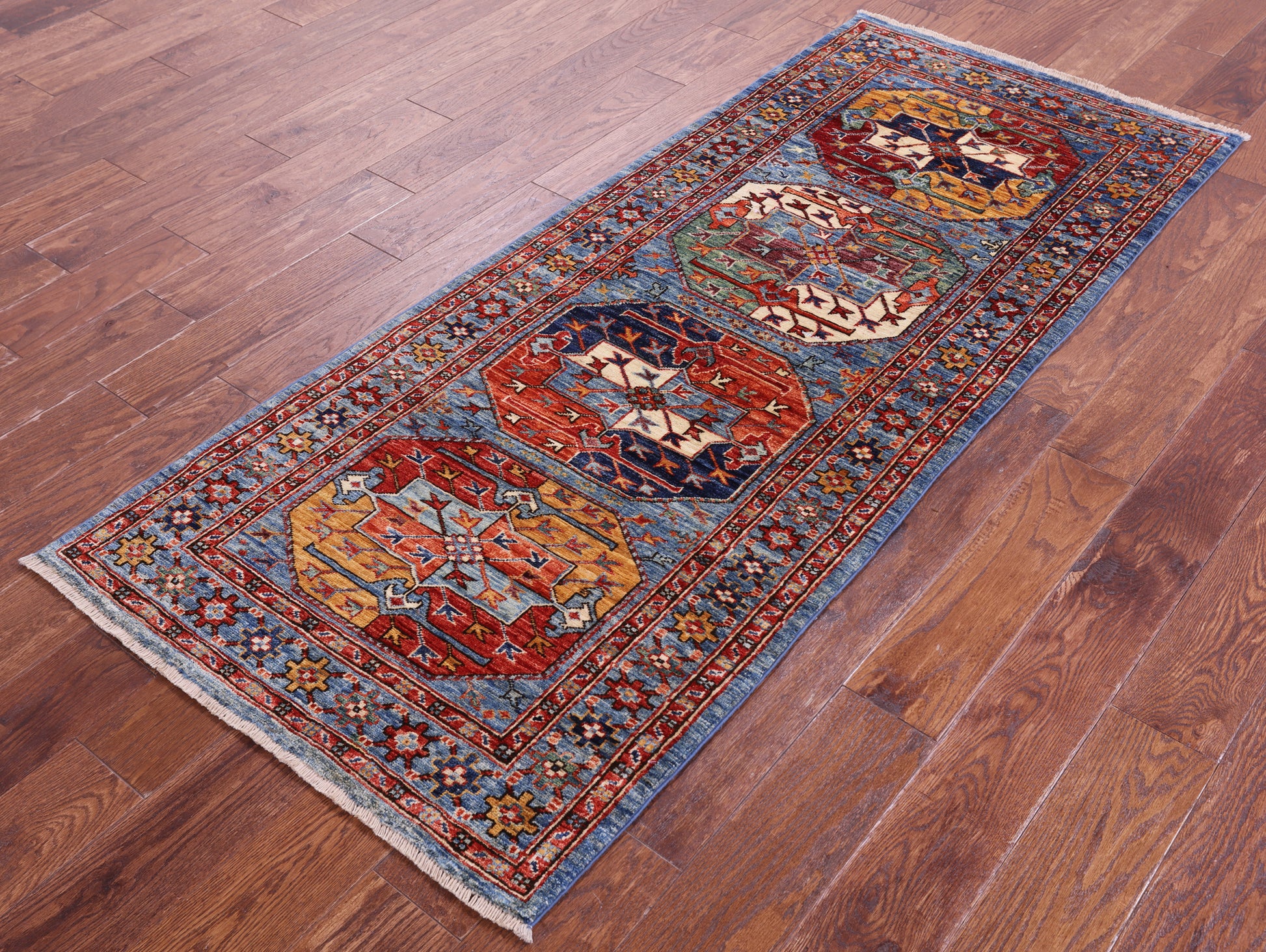 Blue Turkmen Ersari Hand Knotted Wool Runner Rug - 2' 8" X 6' 6" - Golden Nile