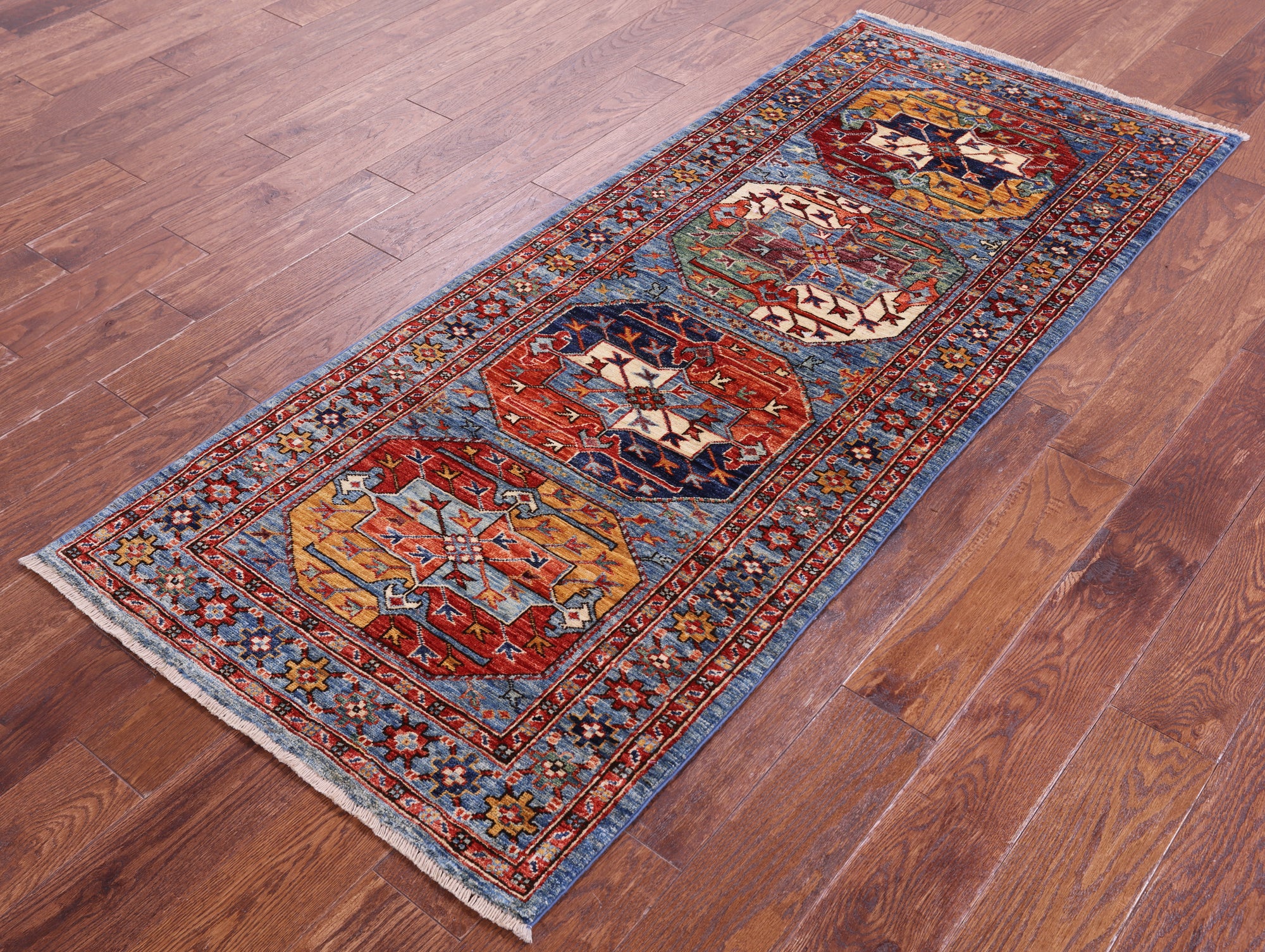 Blue Turkmen Ersari Hand Knotted Wool Runner Rug - 2' 8" X 6' 6" - Golden Nile