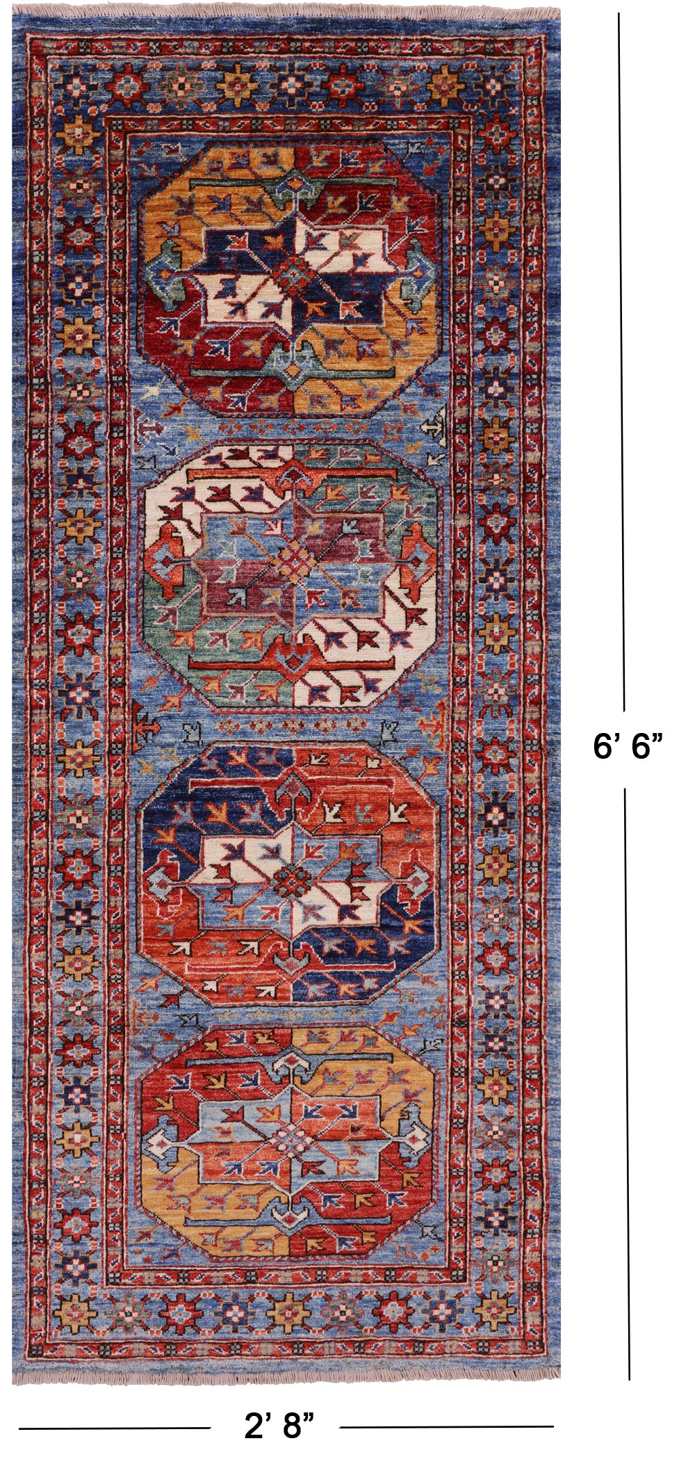 Blue Turkmen Ersari Hand Knotted Wool Runner Rug - 2' 8" X 6' 6" - Golden Nile