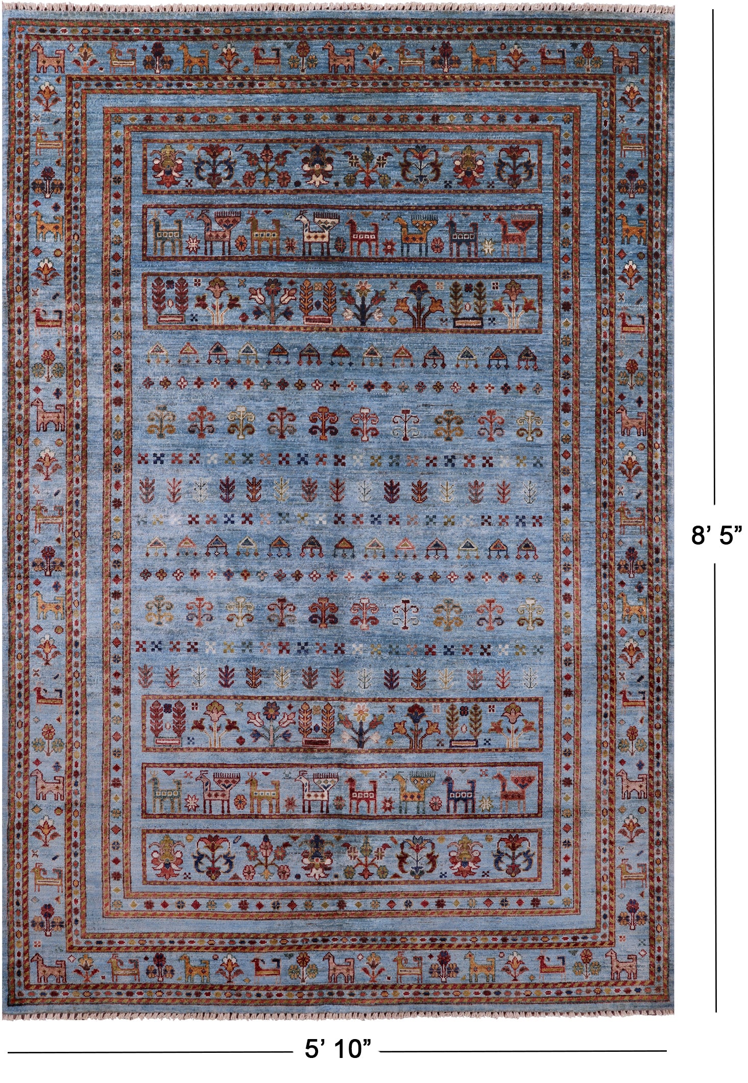 Blue Tribal Persian Gabbeh Hand Knotted Wool Rug - 5' 10" X 8' 5" - Golden Nile