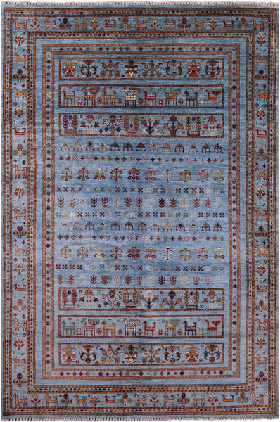 Blue Tribal Persian Gabbeh Hand Knotted Wool Rug - 5' 10" X 8' 5" - Golden Nile
