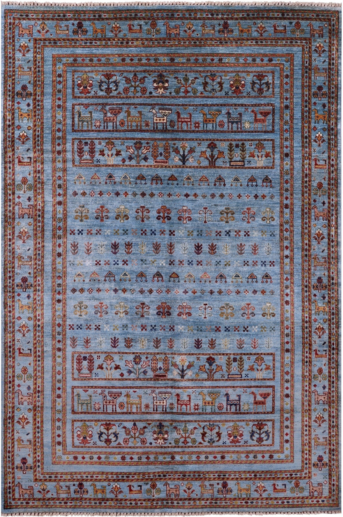 Blue Tribal Persian Gabbeh Hand Knotted Wool Rug - 5' 10" X 8' 5" - Golden Nile