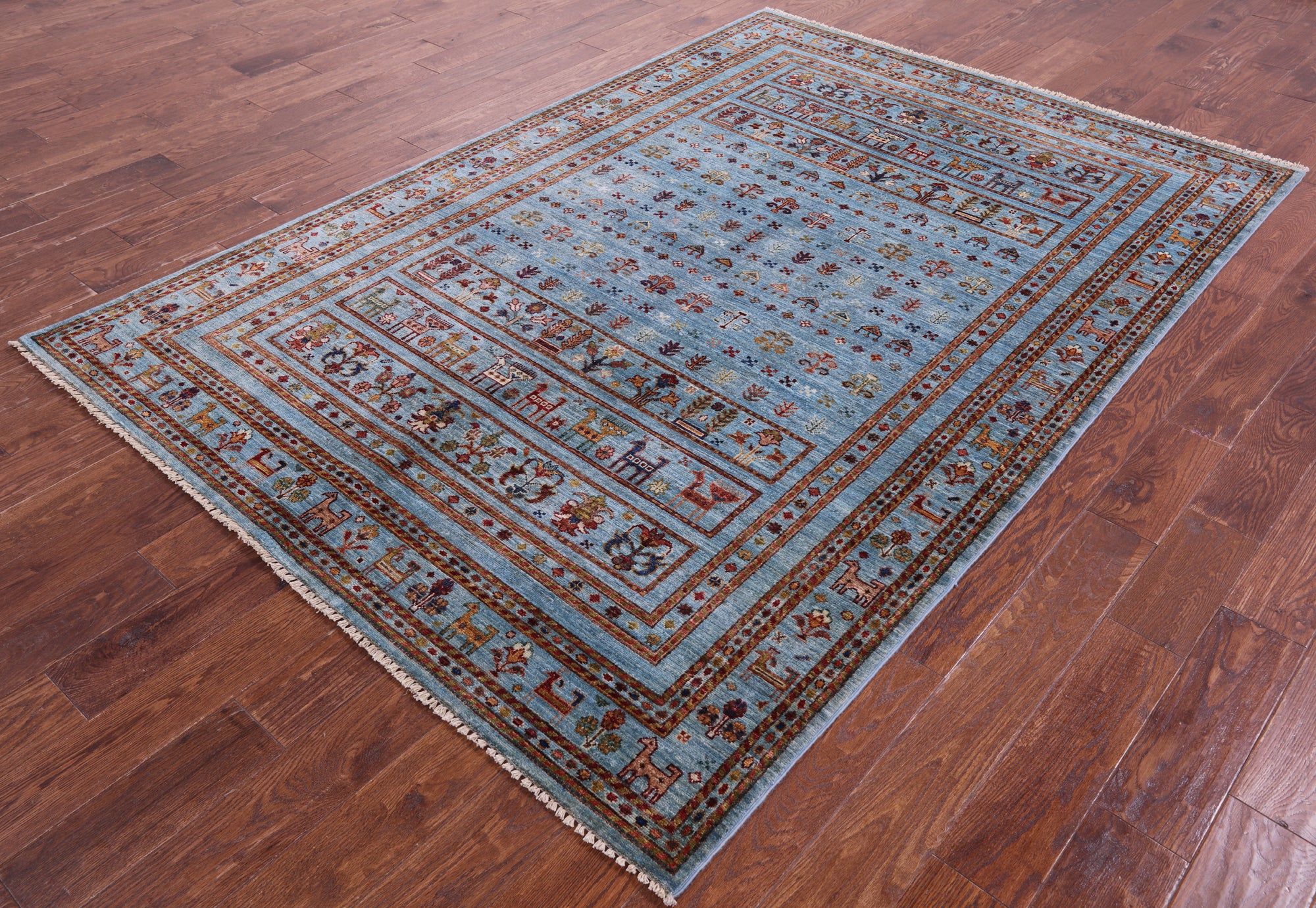 Blue Tribal Persian Gabbeh Hand Knotted Wool Rug - 5' 10" X 8' 5" - Golden Nile