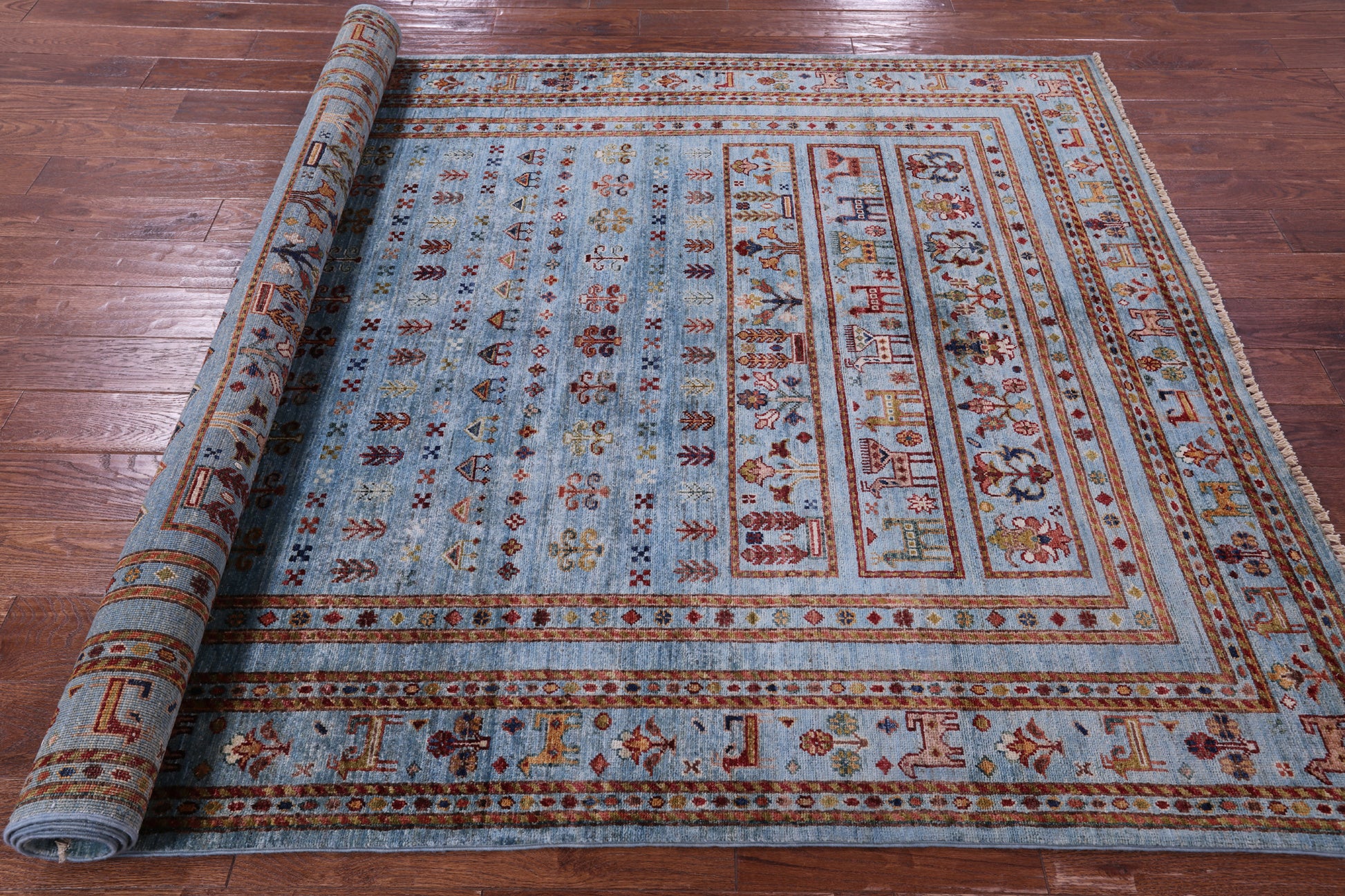 Blue Tribal Persian Gabbeh Hand Knotted Wool Rug - 5' 10" X 8' 5" - Golden Nile