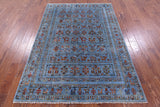 Blue Tribal Persian Gabbeh Hand Knotted Wool Rug - 4' 11" X 7' 0" - Golden Nile
