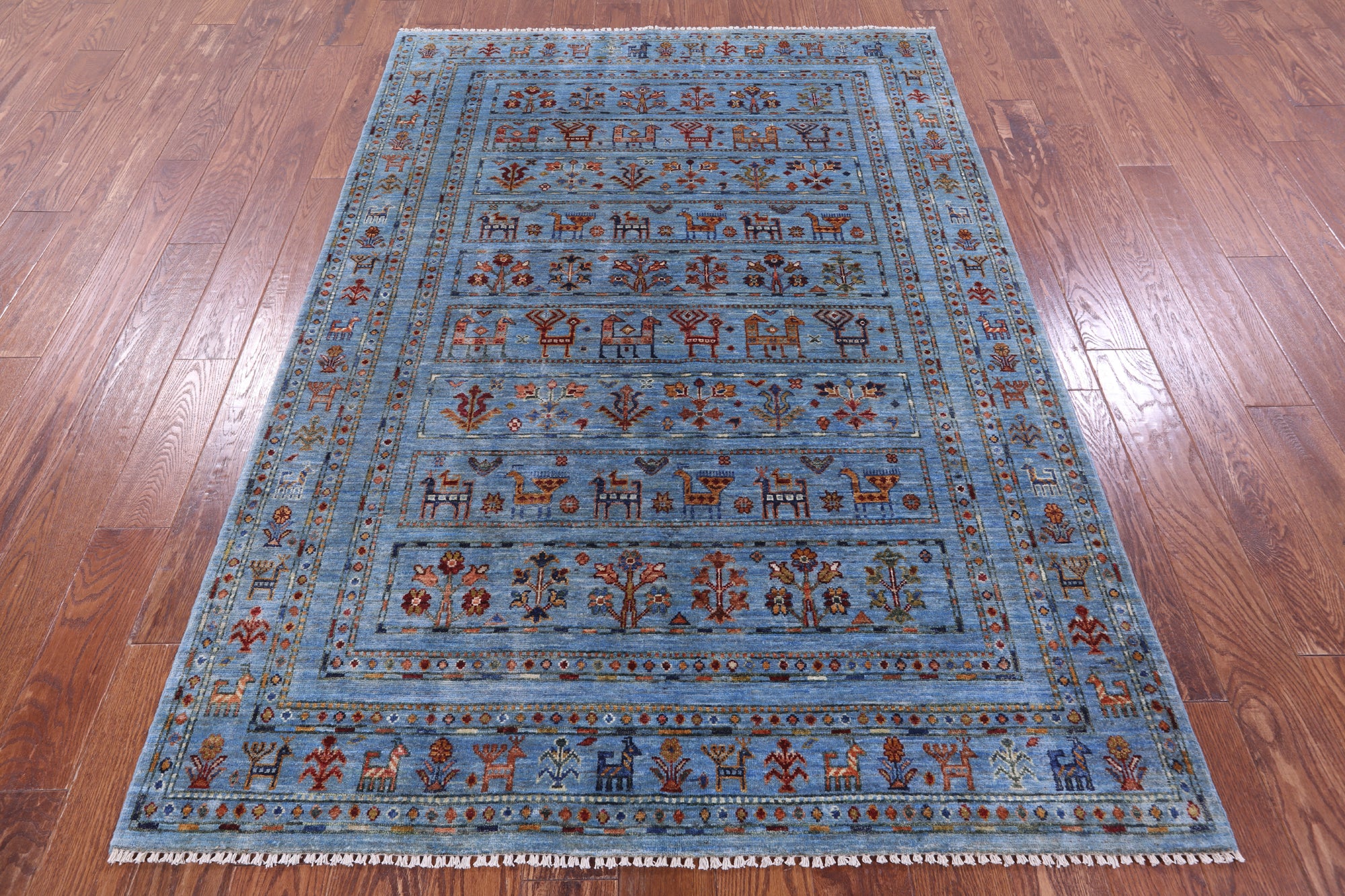 Blue Tribal Persian Gabbeh Hand Knotted Wool Rug - 4' 11" X 7' 0" - Golden Nile