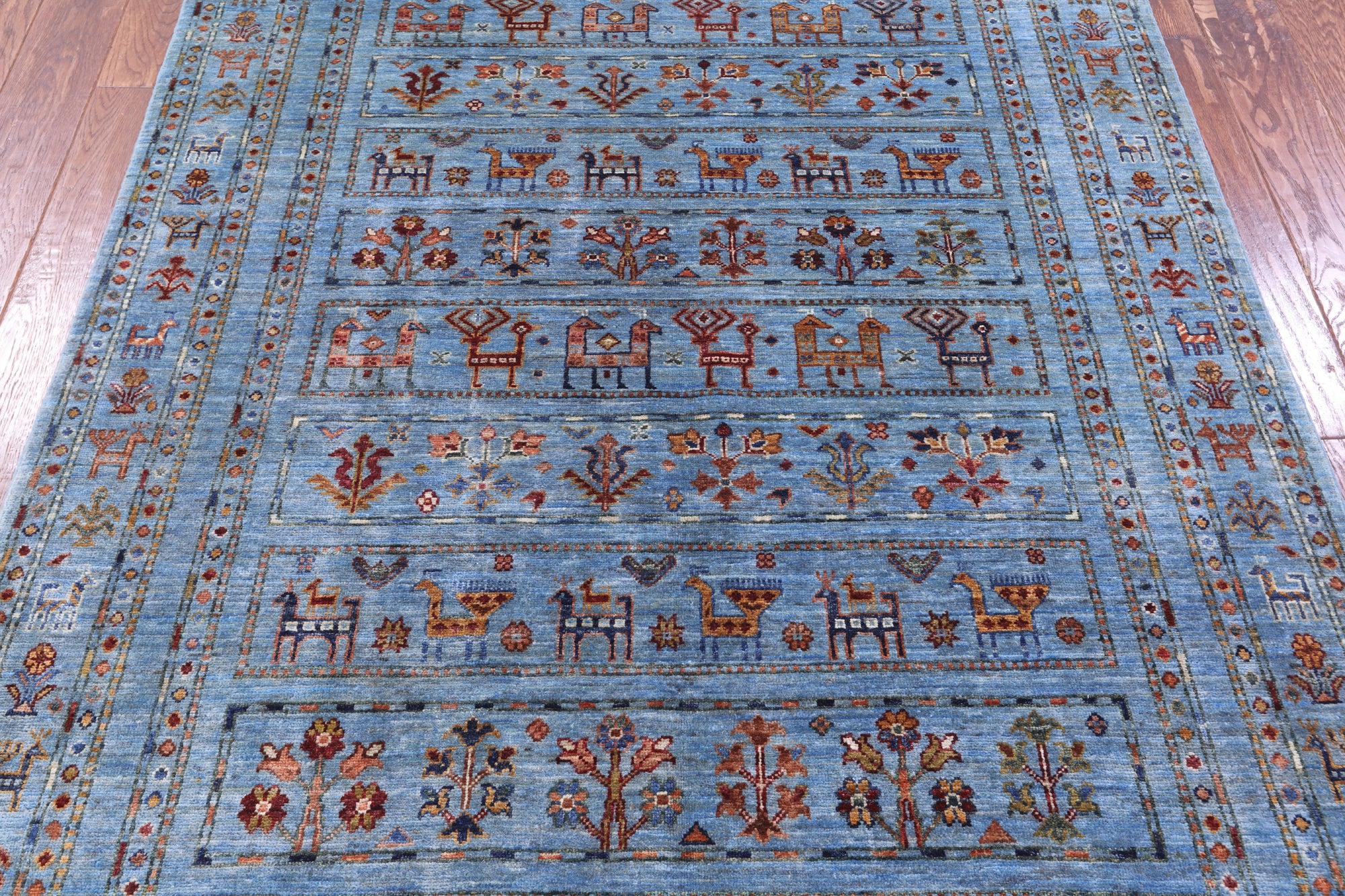 Blue Tribal Persian Gabbeh Hand Knotted Wool Rug - 4' 11" X 7' 0" - Golden Nile