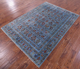 Blue Tribal Persian Gabbeh Hand Knotted Wool Rug - 4' 11" X 7' 0" - Golden Nile